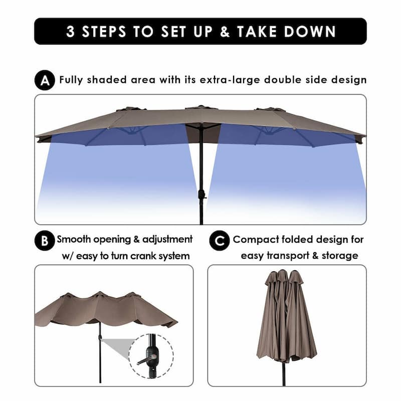 15' Twin Patio Umbrella Double-Sided Outdoor Market Umbrella without Base - 15' x 9.0' x 8' (L x W x H)