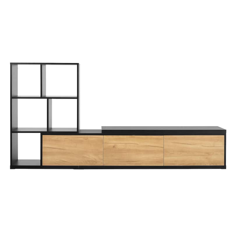 Modern Extended TV Stand with 3-Tier Bookshelves, Storage Cabinets and Sliding Tabletop, for Living Room, Black