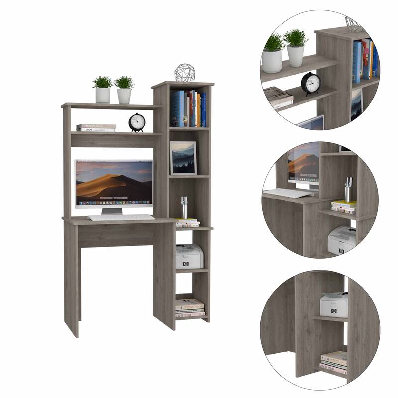 Marston 6-Shelf Writing Desk with Built-in Bookcase