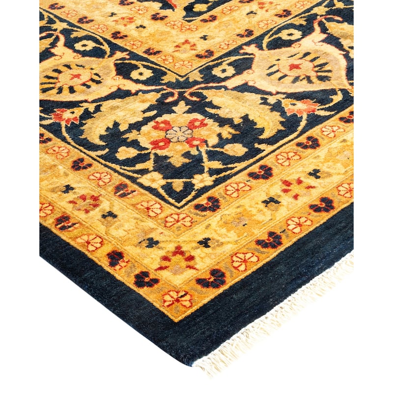 Overton Handknotted Wool Traditional Oriental Blue Area Rug - 9' x 12'