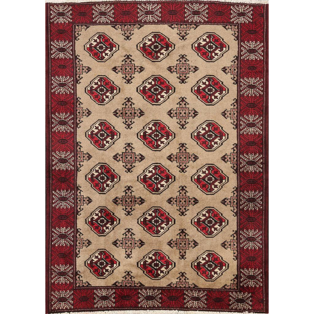 Geometric Bokhara Oriental Area Rug Wool Hand-knotted Carpet - 3'2" x 3'11"