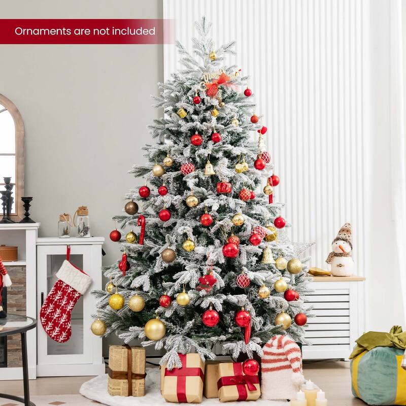 Costway 4.5 FT/6FT/7FT Pre-Lit Christmas Tree Snow Flocked Hinged Xmas