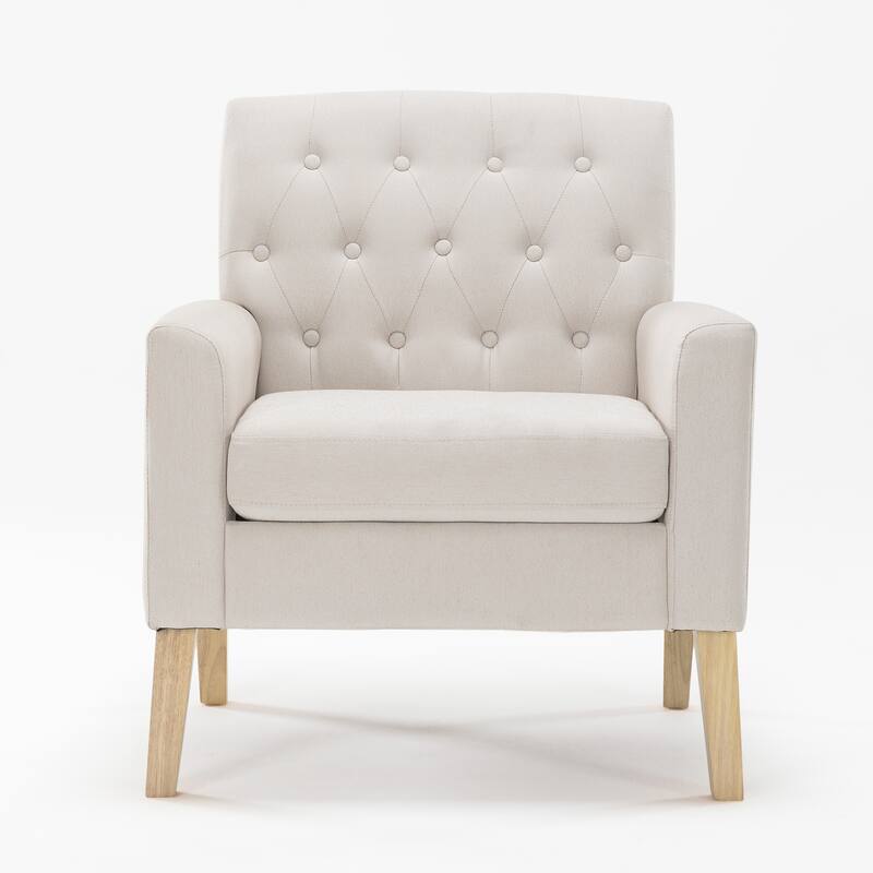 LUE BONA Linen Accent Chair Comfy Living Room Chair with Arms Upholstered Button Tufted Armchair Modern Arm Chairs Set Of 2