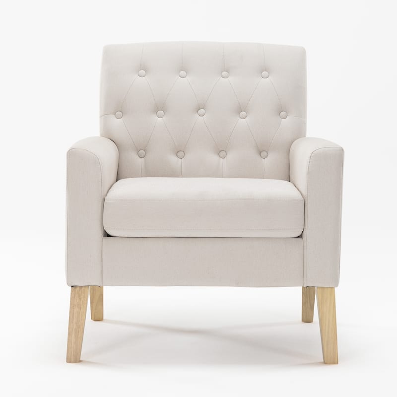 LUE BONA Linen and Walnut Legs Mid Century Modern Button Tufted Accent Chair - 29.53'' H X 30'' W X 33.07'' D