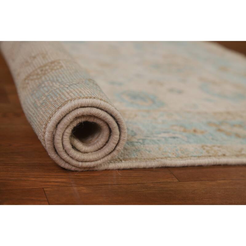 Hand Knotted Oriental 100% Wool Carpet Transitional Geometric Beige & Ivories Oushak Area Rug - 3' 11'' X 2' 11''