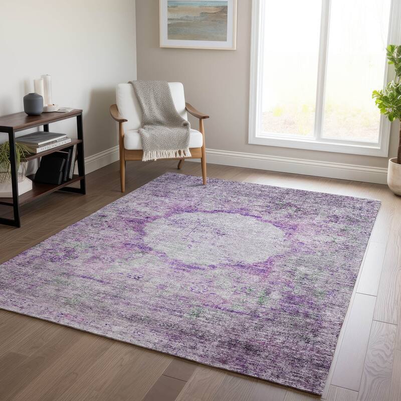 Machine Washable Indoor/ Outdoor Chantille Vintage Traditional Rug - Purple - 9' x 12'