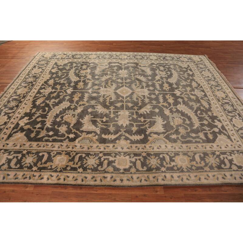 Grey Floral Oushak Indian Area Rug Handmade Wool Carpet - 8'1"x 10'0"