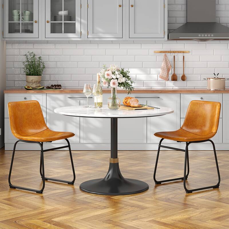 Bar Stools Faux Leather Counter Stools with Back Armless Dining Chairs (Set of 2)
