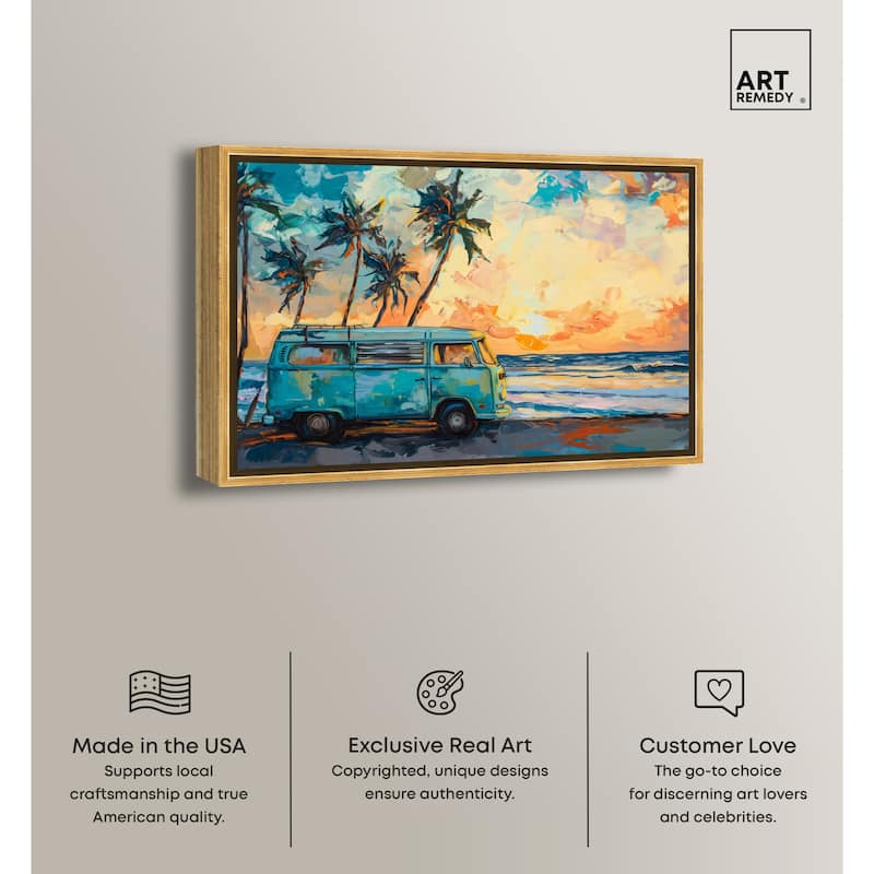 Art Remedy Old School Spring Break Framed Colorful Coastal 1 Piece Canvas Wall Art