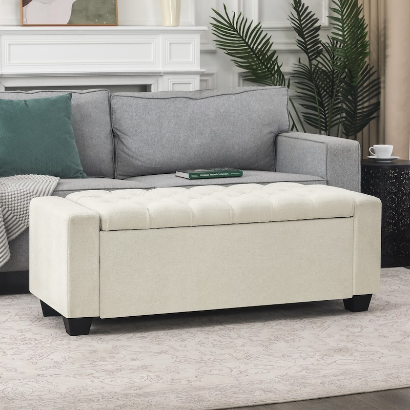 Adeco Rectangle Storage Ottoman Bench for Living Room, Bedroom