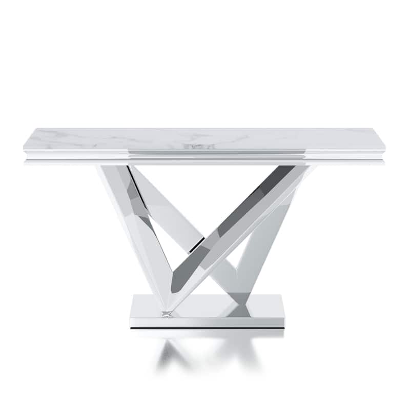 Kaliki Glam Chrome 55-inch Faux Marble Sofa Table by Furniture of America