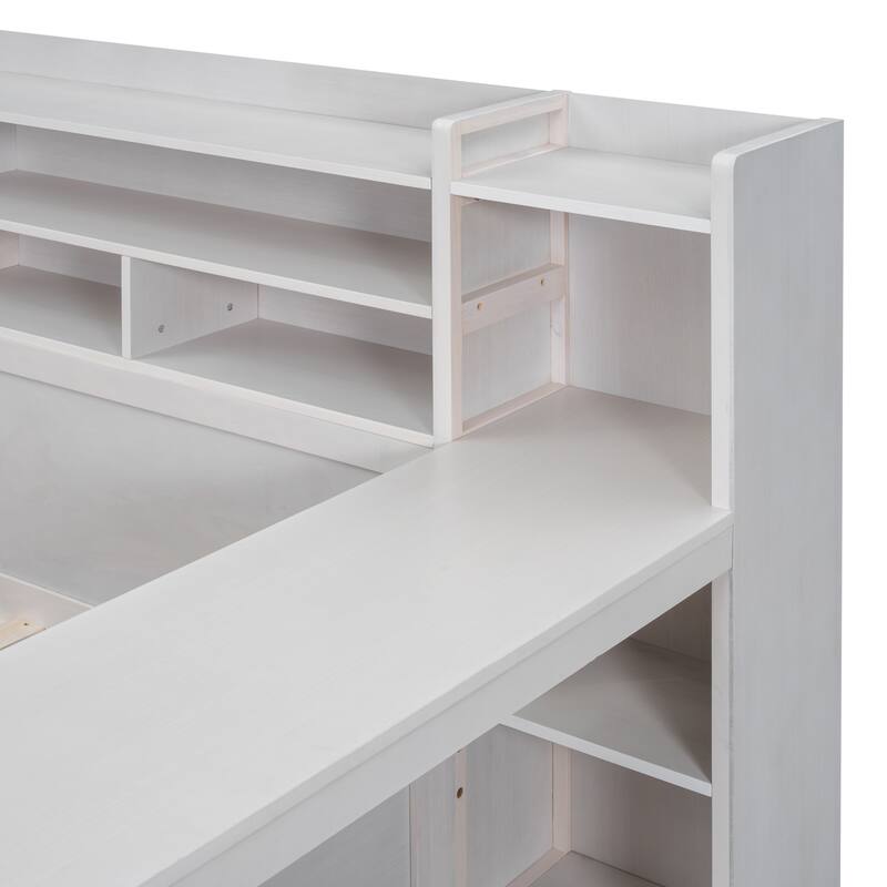 Wooden Full Size Daybed with Storage Shelves