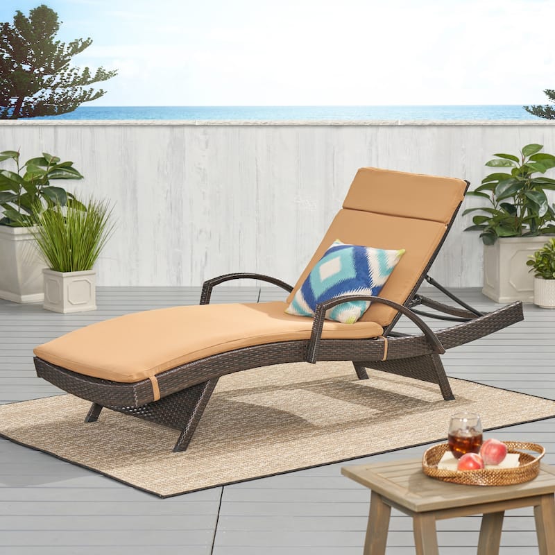Toscana Outdoor Wicker Armed Cushioned Chaise Lounge by Christopher Knight Home - Brown/Caramel Cushion