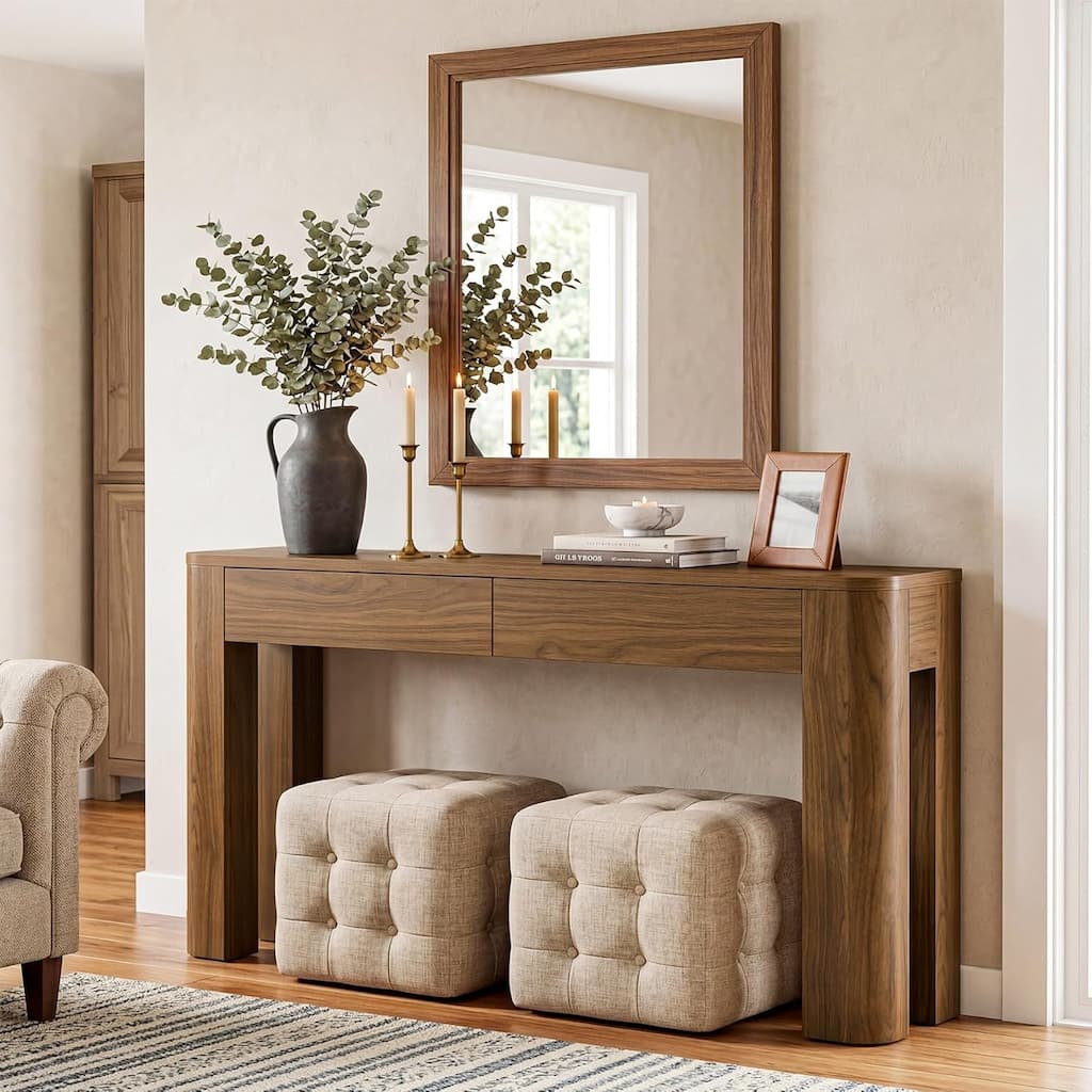 63 Inches Narrow Long Console Entryway Sofa Accent Entrance Table with 2 Drawers