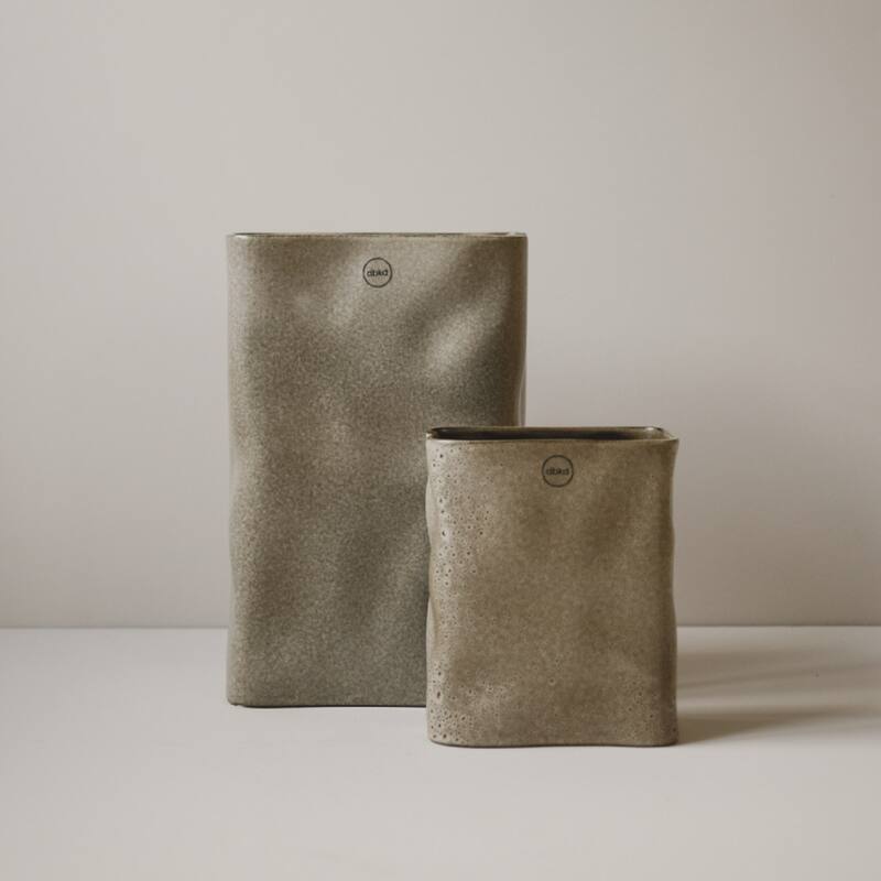 Abstract Rectangular Ceramic Vase - 31.5" - Beige