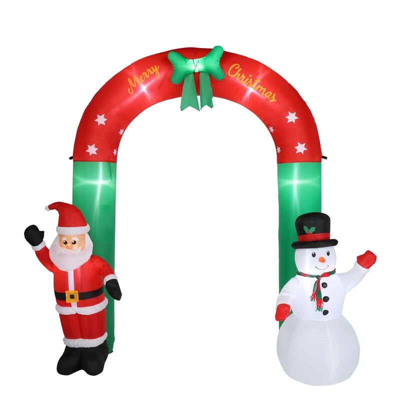 Tall Christmas Arch with Snowman and Santa Inflatables Outdoor Decoration with LED Lights