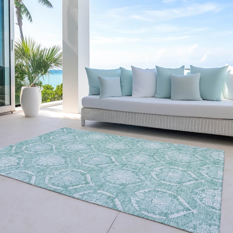 Machine Washable Indoor/ Outdoor Chantille Traditional Damask Rug - Turquoise - 8' x 10'