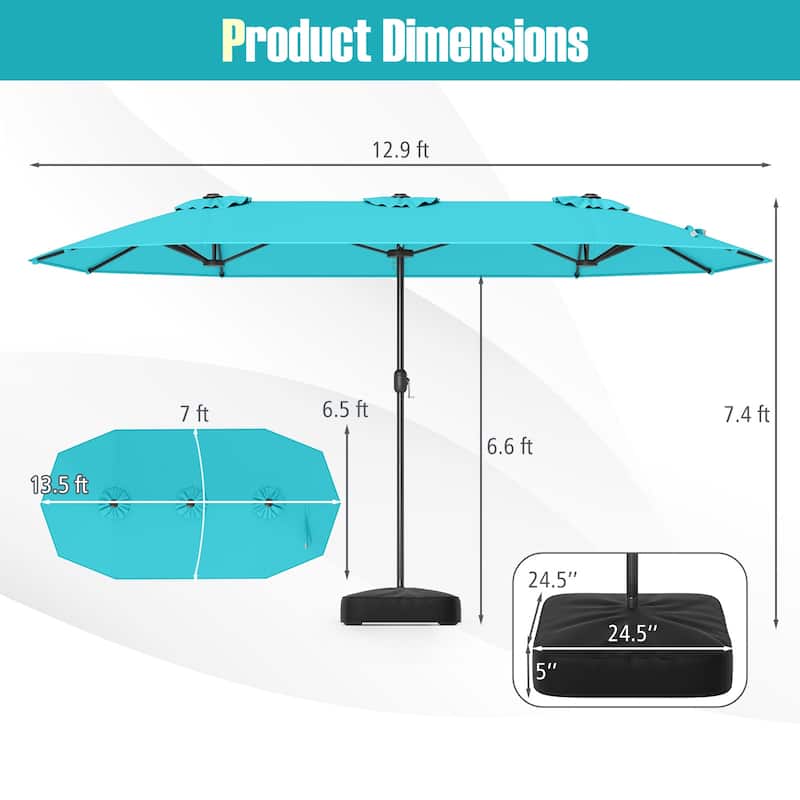 Gymax 13FT Double-sided Patio Umbrella w/ Crank Handle Umbrella Base