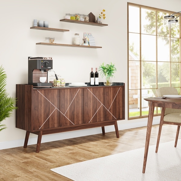 55 inch Buffet Cabinet Kitchen Sideboard Buffet Table Coffee Bar with Storage and Doors for Dining Room Living Room Entryway On Sale Bed Bath Beyond 37784023