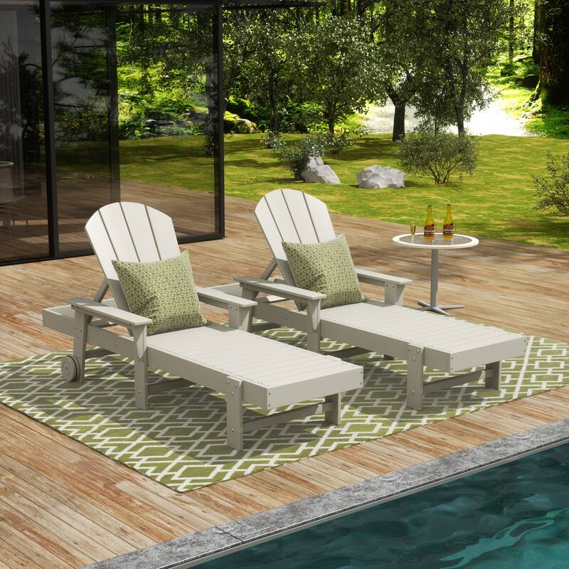 Polytrends Laguna Hdpe All Weather Outdoor Patio Pool Reclining Chaise Lounge With Arms And Wheels (Set Of 2)