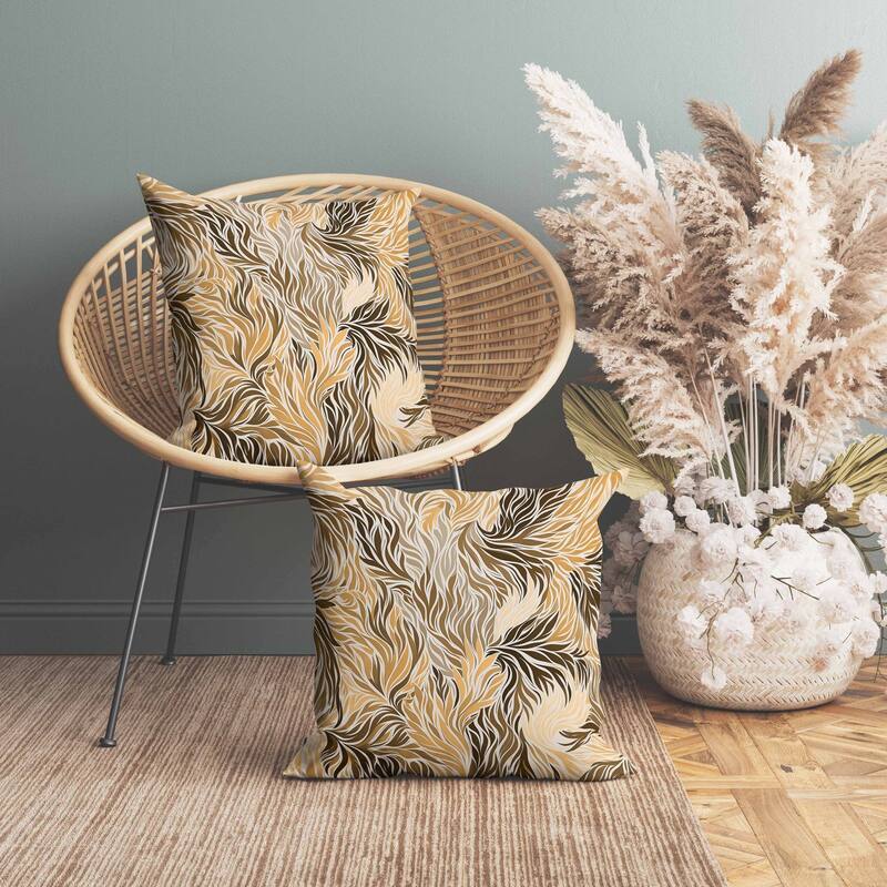 Leafy Whirl Faux Suede Reversible Throw Pillow Brown and Orange