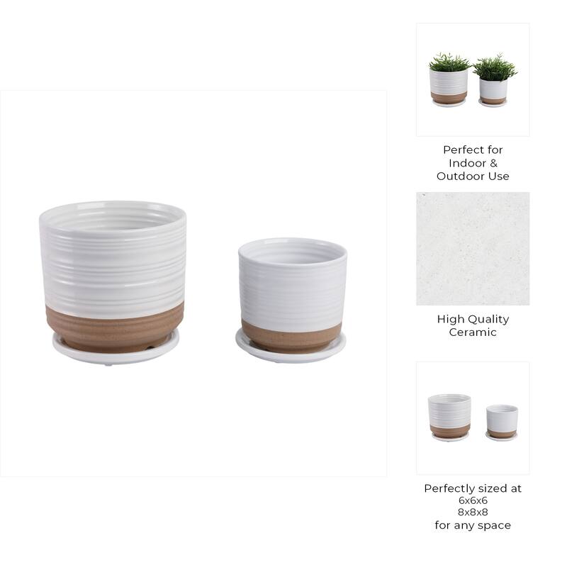 Ceramic Circular Saucer Planters Set of 2 - 6/8 in.