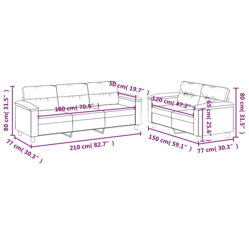 vidaXL Sofa Set Black - 30.3 x 82.7 x 31.5 in