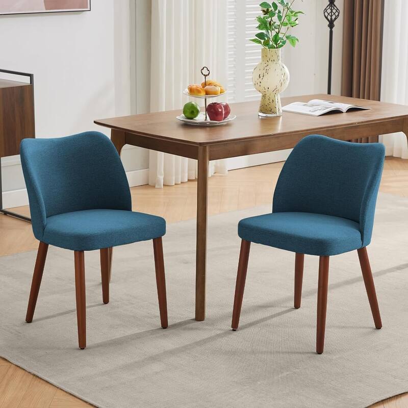 Set of 2 Upholstered Fabric Linen Dining Chairs for Dining Room Living Room Kitchen - Blue