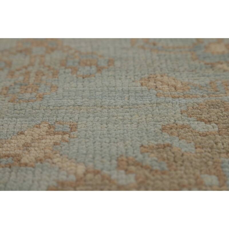 Vegetable Dye Oushak Turkish Runner Rug Handmade Blue Wool Carpet - 2'10" x 9'10"