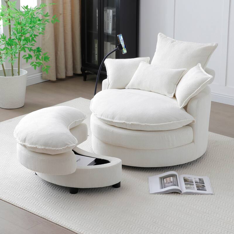 Modern Comfy 360° Swivel Barrel Chair with Ottoman and Pillows for Bedroom and Living Room