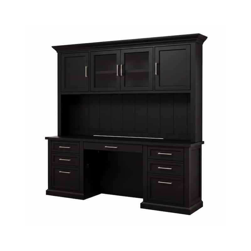 Abby Modern Wood Hutch with Doors and Credenza Desk - Black
