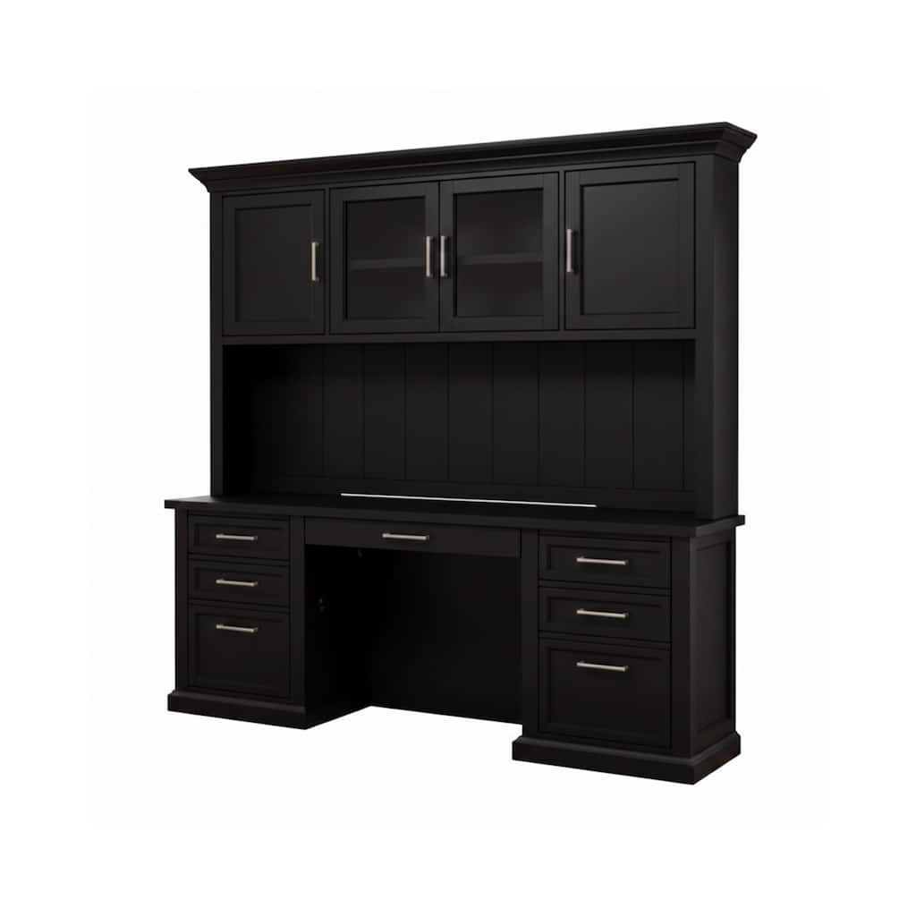 Abby Modern Wood Hutch with Doors and Credenza Desk - Black