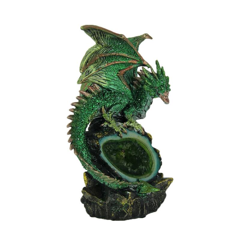 Glittery Green Wicked Dragon Color Changing Led Geode Statue - 8 X 5.5 X 4.5 inches