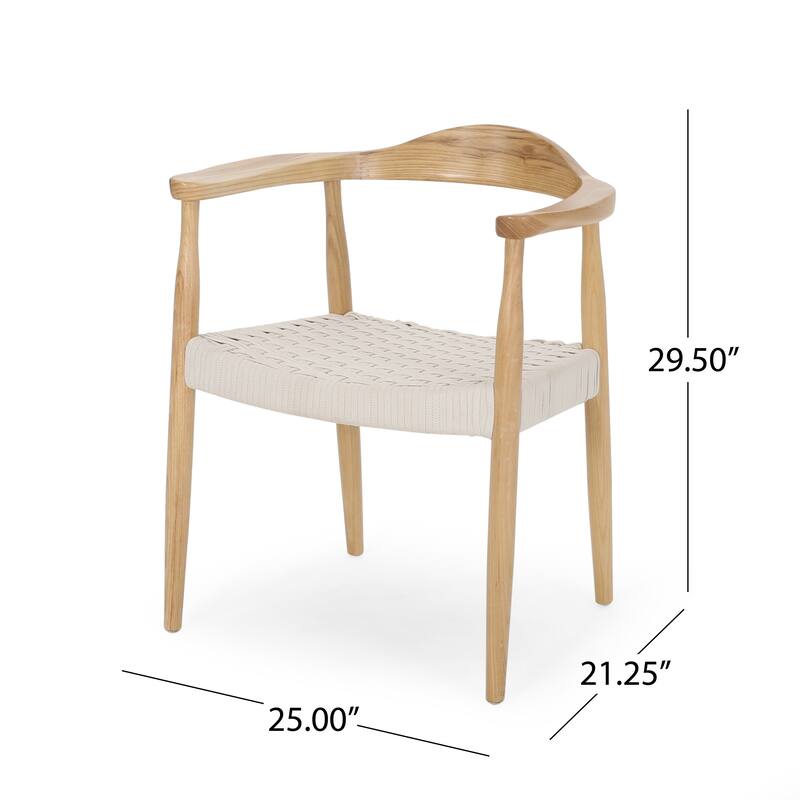 Modern Wooden Rope Woven Dining Chair with Curved Backrest for Dining Room Kitchen Bedroom Living Room Club