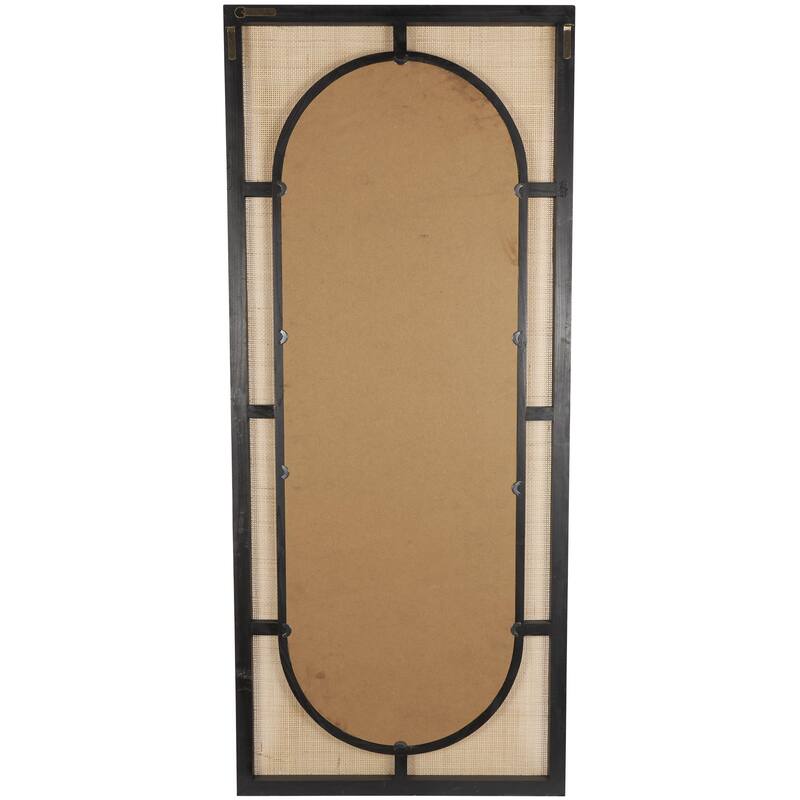 Brown Rattan Room Wall Mirror with Black Accent Frames