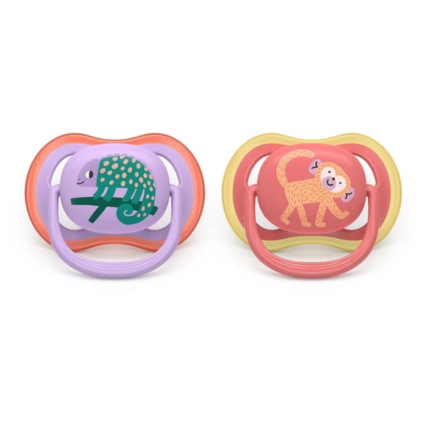 slide 2 of 4, Philips Avent ultra air Pacifier 18m+, 2 Pack, Chameleon & Monkey - Multi Multi