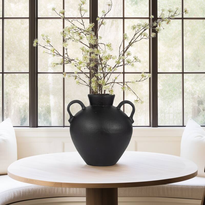 Sagebrook Home Terracotta, 17" Unique Jug With 2 Handles, Amphora, Textured, Durable/stylish item, Serenity/Mysterious - Textured Black