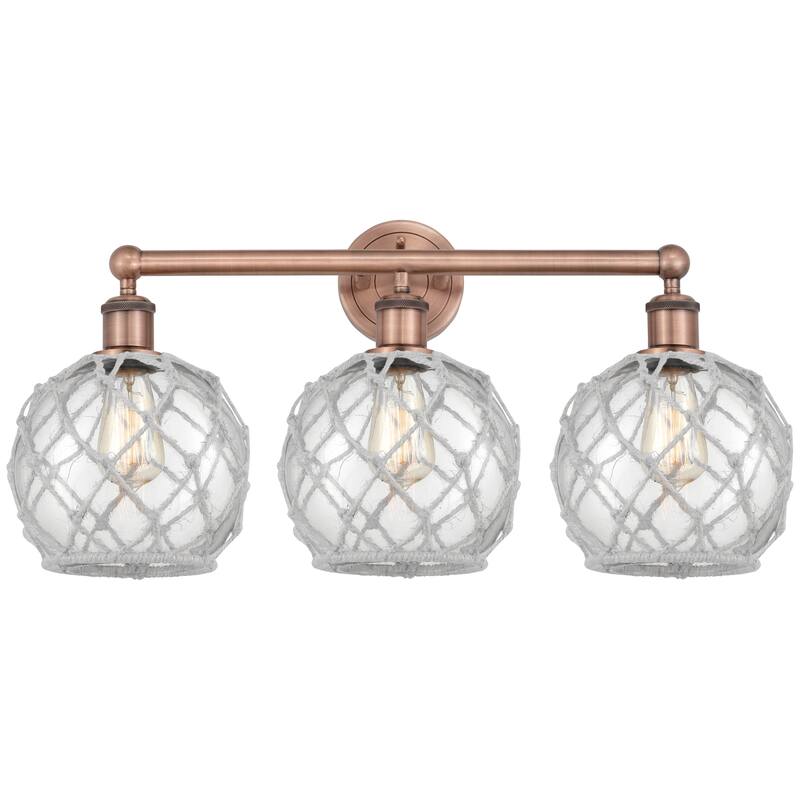 Innovations Lighting Endless Possibilities Edison - Farmhouse Rope - 3 Light 26" Bath Vanity Light - Clear Glass with White Rope/Antique Copper