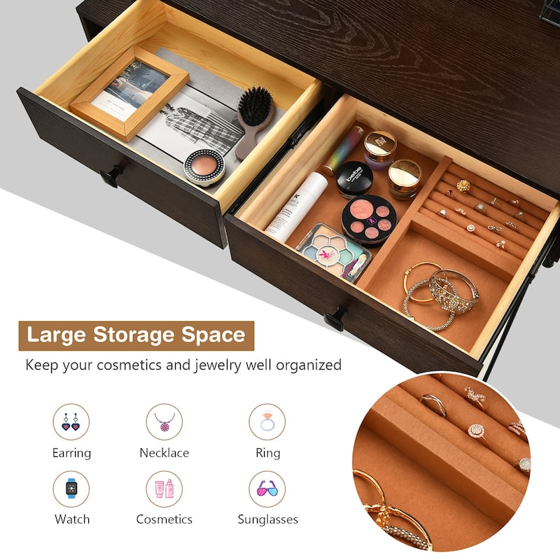 Costway Vanity Table Stool Set Dimmer LED Mirror Large Storage Cabinet - See details