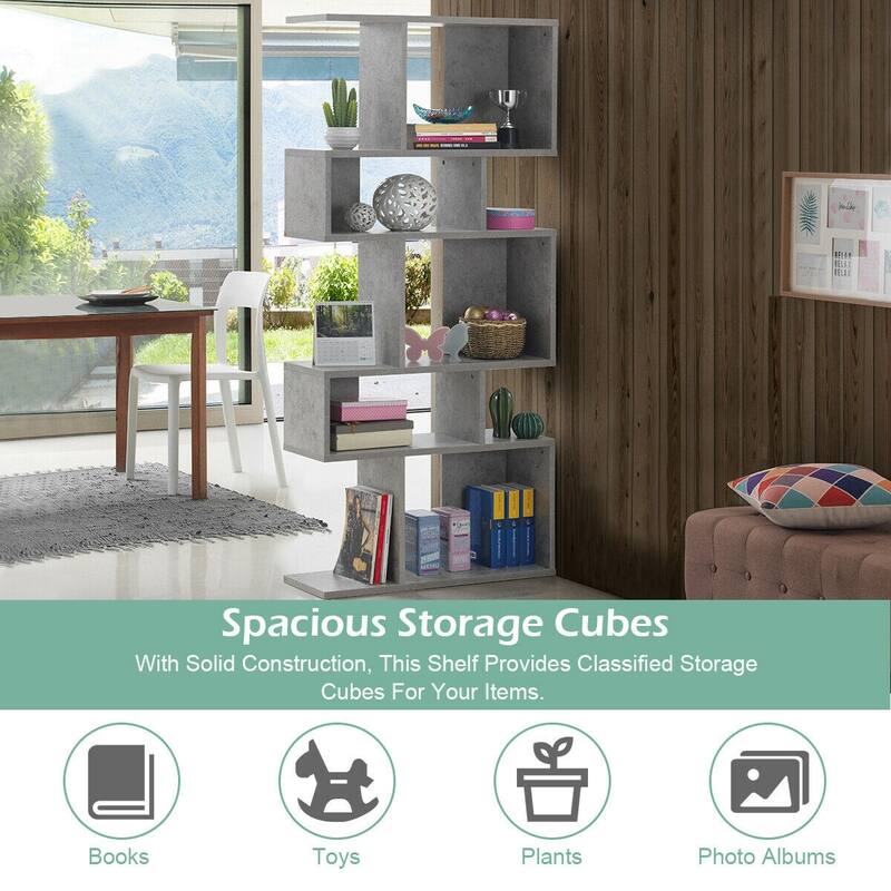 Stylish 5-Tier Geometric Wood Bookshelf - 31" x 11" x 70" (L x W x H)