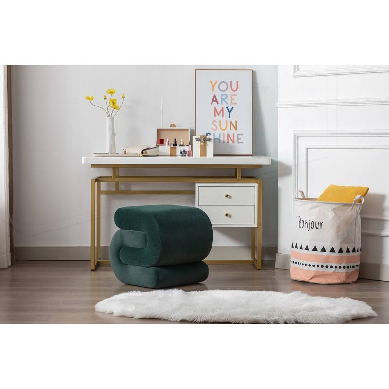 S-shape Velvet Fabric Ottoman Makeup Stool