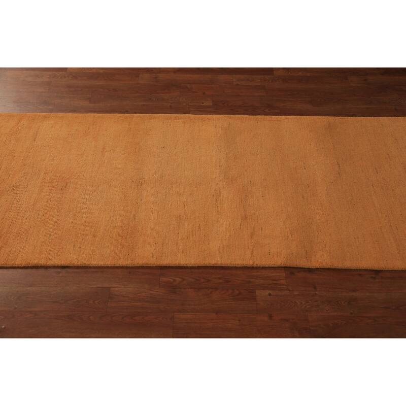 Orange Modern Gabbeh Runner Rug Handmade Solid Wool Carpet - 2'8" x 9'7"