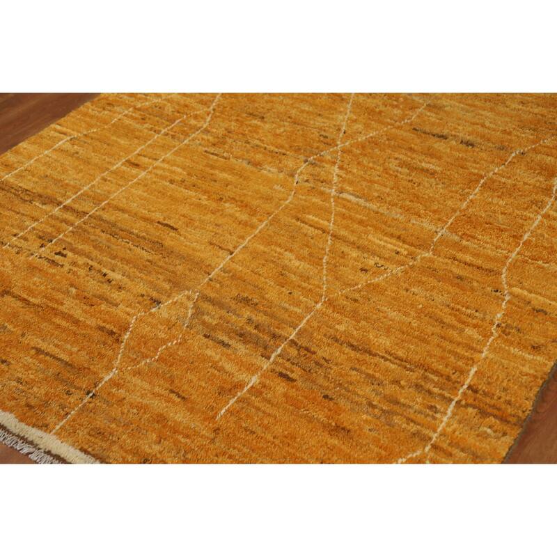 Moroccan Oriental Area Rug Hand-Knotted Orange Tribal Wool Carpet - 5'6" x 7'6"