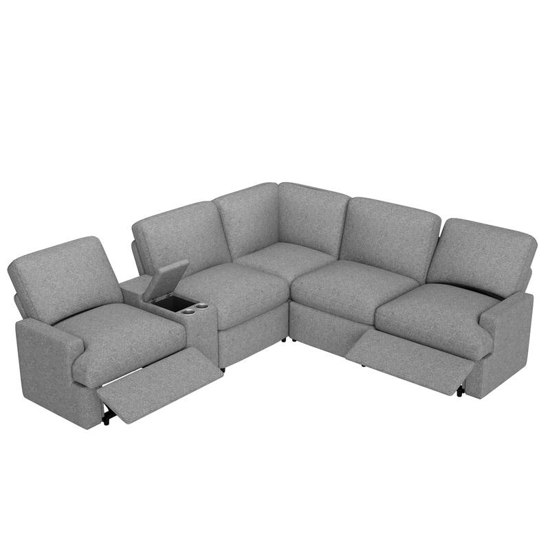 Power Recliner Corner Sofa Home Theater Reclining Sofa Sectional Couches with Storage Box, Cup Holders