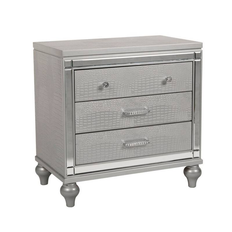 Silver 3 Drawer 18.15 in. W Nightstand with Sturdy Drawer Pulls
