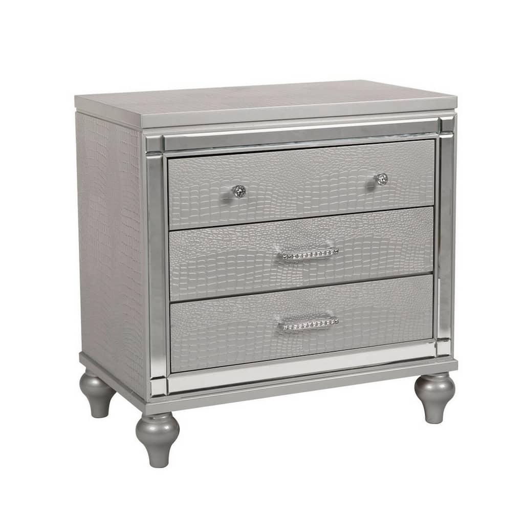 Silver 3 Drawer 18.15 in. W Nightstand with Sturdy Drawer Pulls