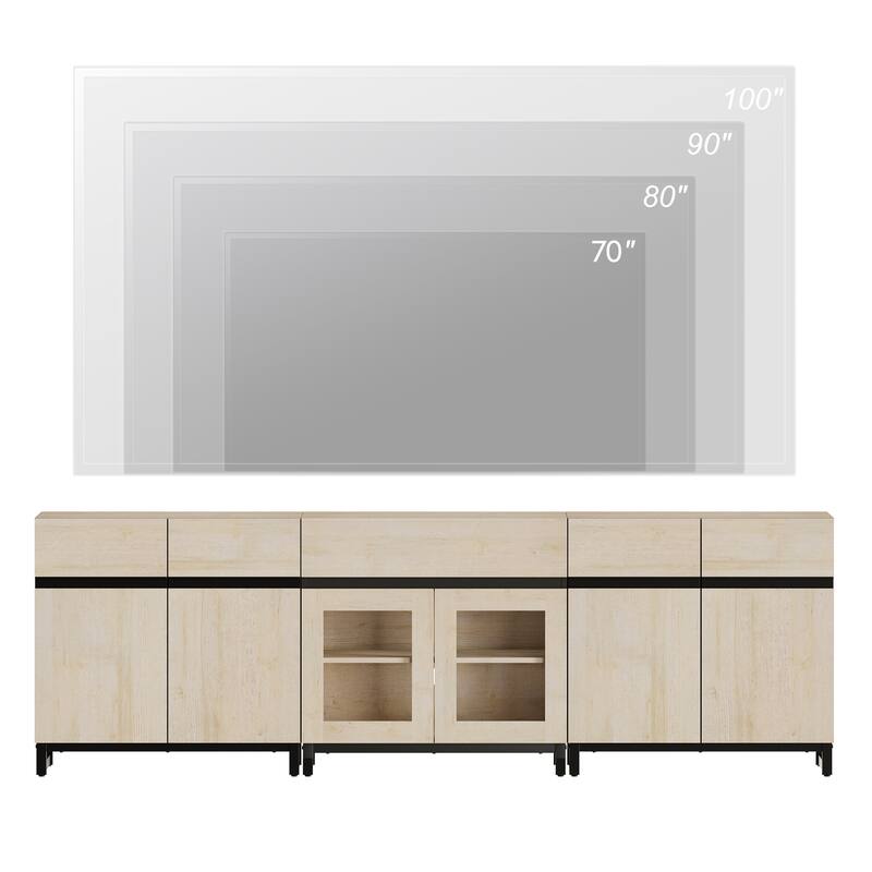 3 In 1 TV Stand for Tvs Up to 100 Inch, TV Console with Glass Doors and Drawer, Entertainment Center for Living Room, Bedroom