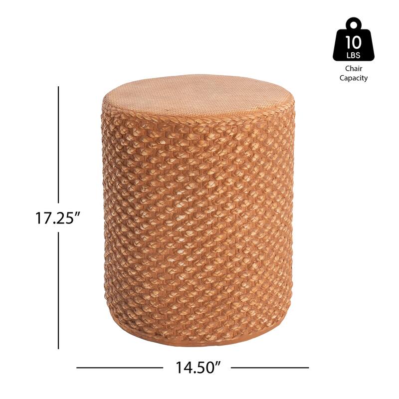 Roomfitters Evie Outdoor Round Side Table with Faux Rattan Weave Texture, Weather Resistant MGO, Brown