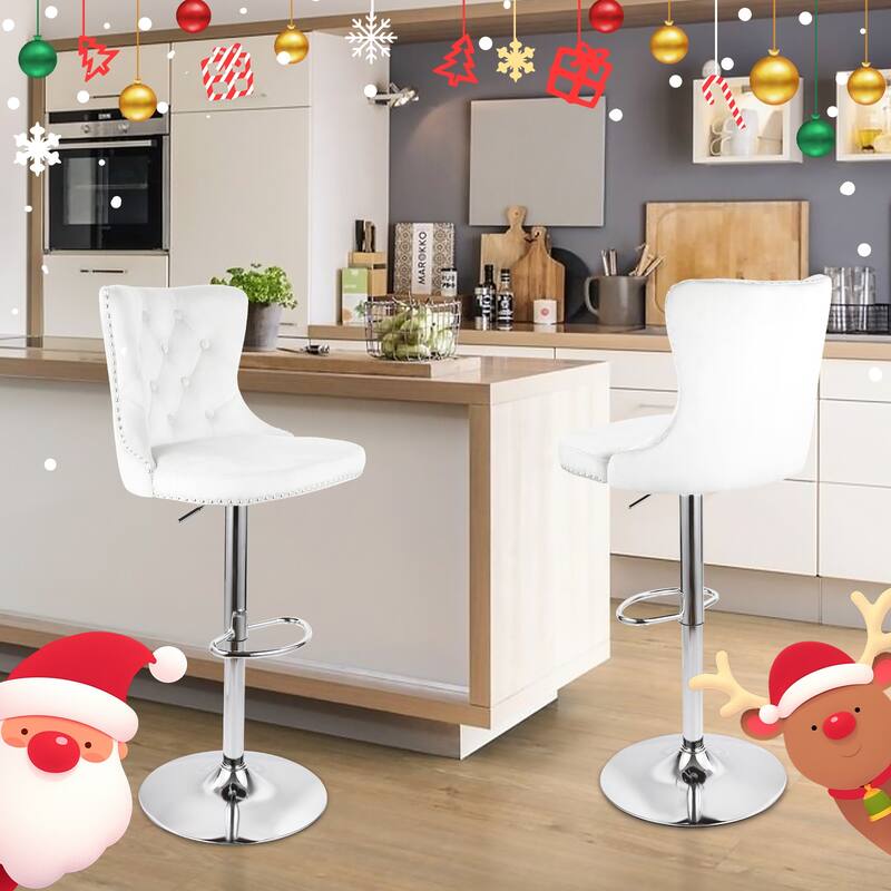 Velvet Swivel Bar Stools,Modern Bar Stools with High Back and Metal Footrest,Adjustable Swivel Barstools (Set of 2)