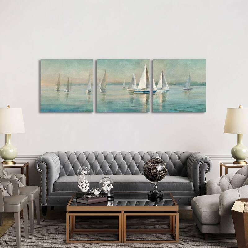 iCanvas "Sailboats at Sunrise" by Danhui Nai 3-Piece Canvas Wall Art Set - 30x90x1.5